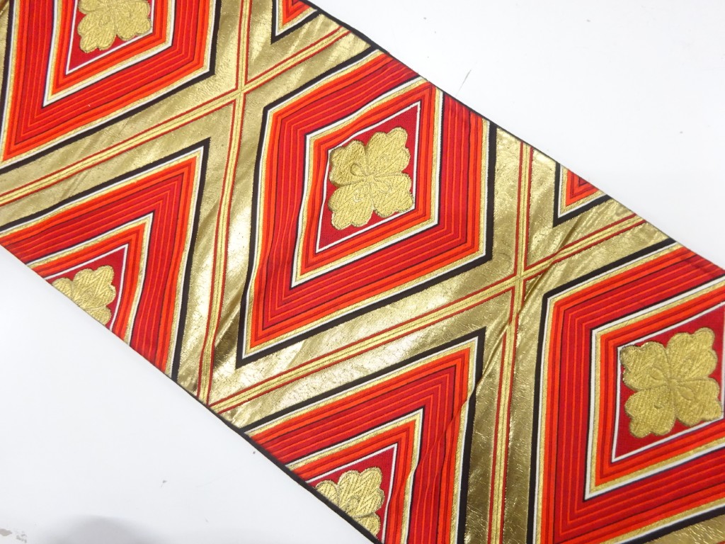 JAPANESE KIMONO / ANTIQUE FUKURO OBI / SILK / WOVEN RHOMBUS FLOWER